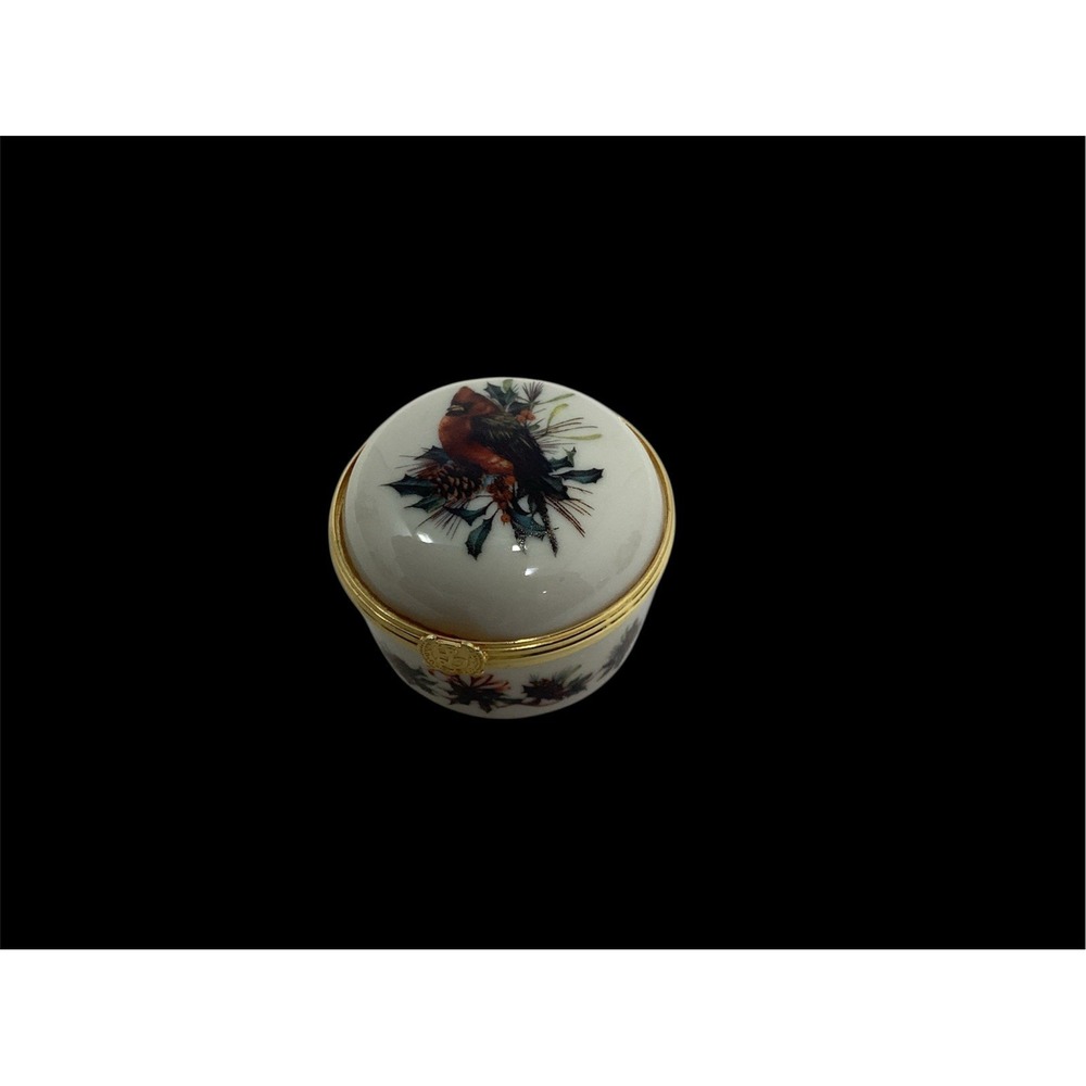 Lenox Small Hinged Lid Trinket Box, Multicolor Cardinal, Pinecone and Ribbon